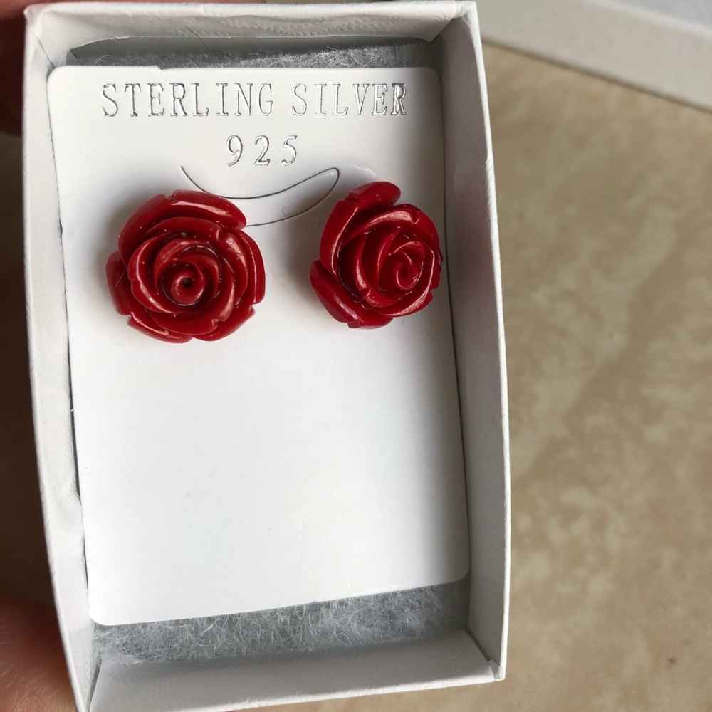 Ceramic Rose stud Earrings,sterling silver.925